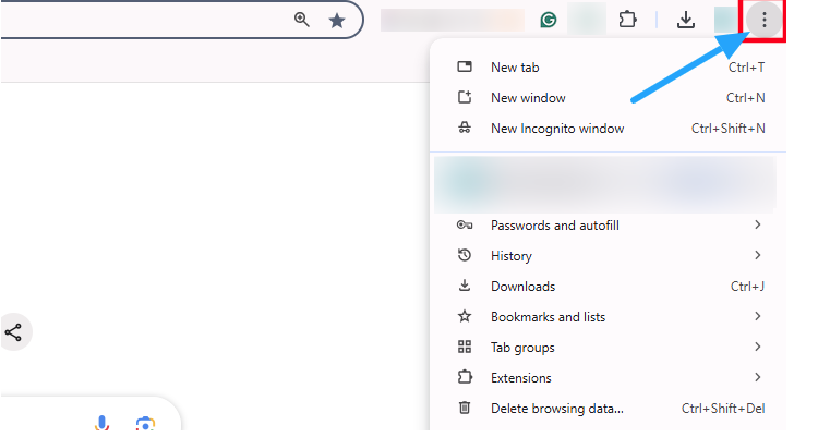 Google Chrom three-dot menu Google Chrom three-dot menu