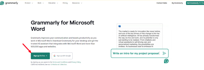 Grammarly For Word page Grammarly For Word page