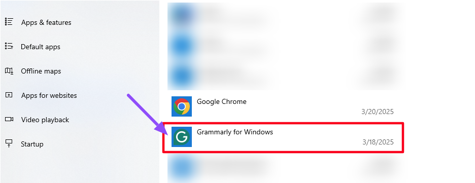 Grammarly for Windows in Installed apps Grammarly for Windows in Installed apps