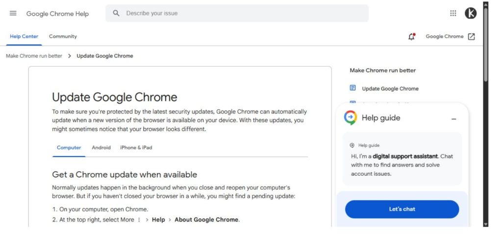 Update the browser Update the browser